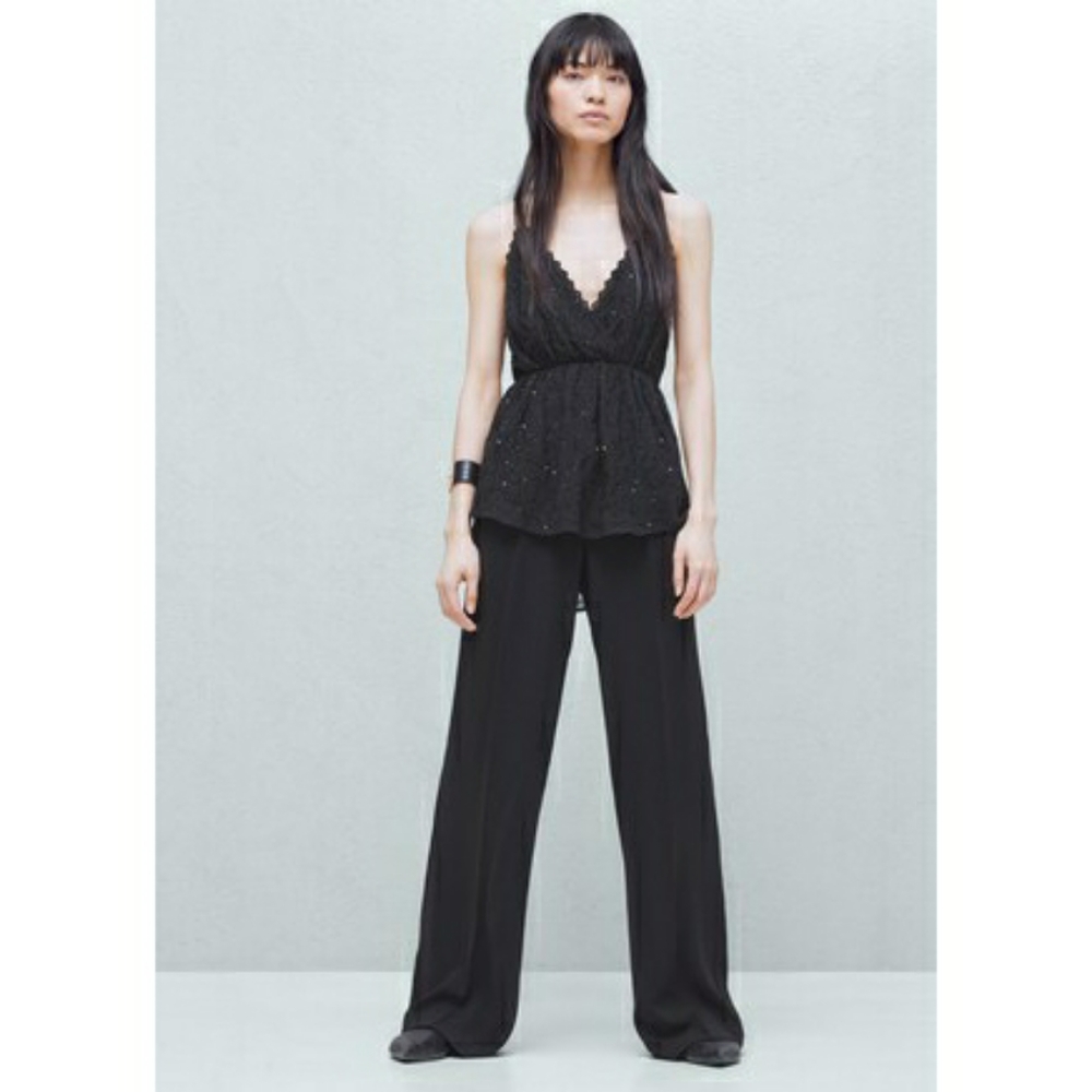 Mango Benji Bead Racerback Surplice Top Black